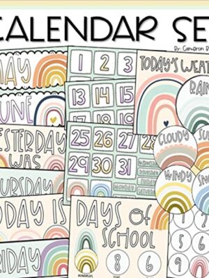 Calendar Set Boho Rainbow Theme kindergarten-3rd grade