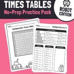 Learn Multiplication Times Tables Worksheets NO PREP Practice Pack (Robot Edition)